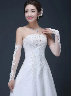 Linge de Mariée Gant Long Mariage Femme Dentelle Blanche Fête