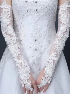 Linge de Mariée Gant Long Mariage Femme Dentelle Blanche Fête