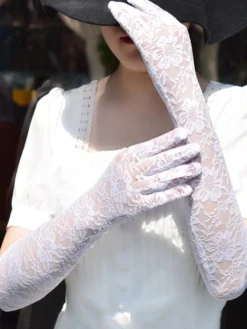 Linge de Mariée Gants De Mariée Longs En Dentelle Blanche Pour Femme Mariage