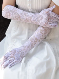 Linge de Mariée Gants De Mariée Longs En Dentelle Blanche Pour Femme Mariage