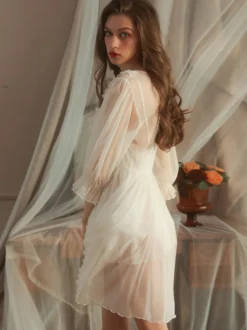 Linge de Mariée Lingerie Ensembles de pyjama en tulle blanc volants amovibles lingerie de rencontre