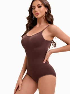 Linge de Mariée Lingerie gainante noire sans manches dos nu bretelles boutonnées au cou brassière ajustable body sans coutures coussinets amovibles fermeture à agrafes sur le devant