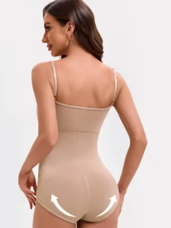 Linge de Mariée Lingerie gainante noire sans manches dos nu bretelles boutonnées au cou brassière ajustable body sans coutures coussinets amovibles fermeture à agrafes sur le devant