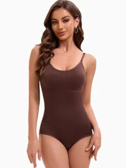 Linge de Mariée Lingerie gainante noire sans manches dos nu bretelles boutonnées au cou brassière ajustable body sans coutures coussinets amovibles fermeture à agrafes sur le devant