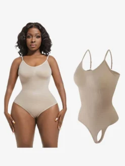 Linge de Mariée Lingerie gainante marron café sans manches effet push-up maintien du buste intégré sans coutures ventre plat.