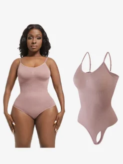 Linge de Mariée Lingerie gainante marron café sans manches effet push-up maintien du buste intégré sans coutures ventre plat.