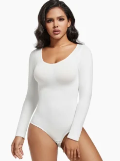 Linge de Mariée Lingerie sculptante marron café manches longues body gainant sans coutures gaine amincissante grande taille contrôle du ventre sous-vêtements sculptants