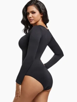 Linge de Mariée Lingerie sculptante marron café manches longues body gainant sans coutures gaine amincissante grande taille contrôle du ventre sous-vêtements sculptants