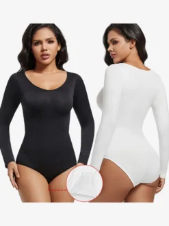 Linge de Mariée Lingerie sculptante marron café manches longues body gainant sans coutures gaine amincissante grande taille contrôle du ventre sous-vêtements sculptants
