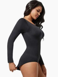 Linge de Mariée Lingerie sculptante marron café manches longues body gainant sans coutures gaine amincissante grande taille contrôle du ventre sous-vêtements sculptants
