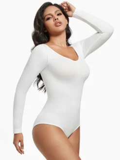 Linge de Mariée Lingerie sculptante marron café manches longues body gainant sans coutures gaine amincissante grande taille contrôle du ventre sous-vêtements sculptants
