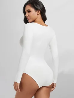 Linge de Mariée Lingerie sculptante marron café manches longues body gainant sans coutures gaine amincissante grande taille contrôle du ventre sous-vêtements sculptants