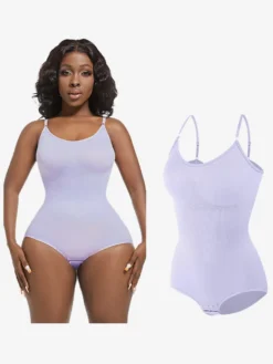 Linge de Mariée Lingerie sculptante rose camée sans manches à bretelles et boutons au cou gaine post-partum intégrale - Body gainant ventre plat et poitrine rehaussante grande taille