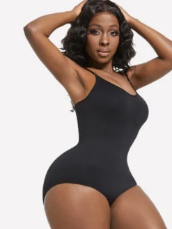 Linge de Mariée Lingerie sculptante rose camée sans manches à bretelles et boutons au cou gaine post-partum intégrale - Body gainant ventre plat et poitrine rehaussante grande taille