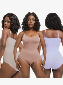 Linge de Mariée Lingerie sculptante rose camée sans manches à bretelles et boutons au cou gaine post-partum intégrale - Body gainant ventre plat et poitrine rehaussante grande taille