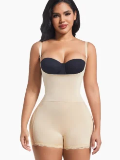 Linge de Mariée Lingerie sculptante couleur chair sans manches bretelles gaine intégrale grande taille contrôle du ventre soutien de la poitrine effet push-up ceinture amincissante