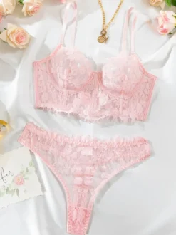 Linge de Mariée Lingerie Soutiens-Gorge Femme Sous-Vêtemen Noir Imprimé Floral Dentelle 2 Pièces