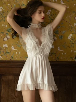 Linge de Mariée Nuisettes Lingerie Nuisette Sexy Blanc Polyester Sexy