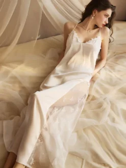 Linge de Mariée Pyjama Sexy 2 Pièces Robe À Bretelle Veste Manches Longues