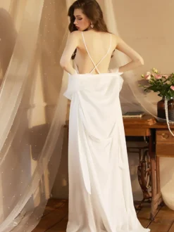 Linge de Mariée Pyjama Sexy 2 Pièces Robe À Bretelle Veste Manches Longues