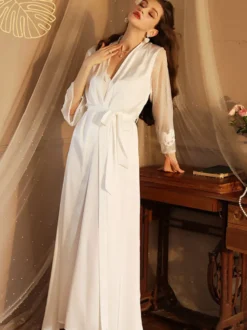 Linge de Mariée Pyjama Sexy 2 Pièces Robe À Bretelle Veste Manches Longues
