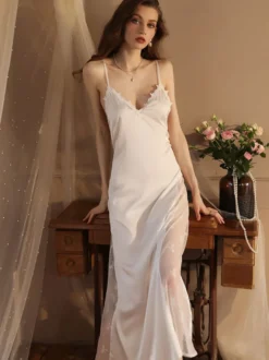 Linge de Mariée Pyjama Sexy 2 Pièces Robe À Bretelle Veste Manches Longues