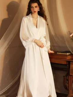 Linge de Mariée Pyjama Sexy 2 Pièces Robe À Bretelle Veste Manches Longues