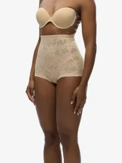 Linge de Mariée Short gainant taille haute en dentelle pour contrôle du ventre et compression pour amincissement des cuisses