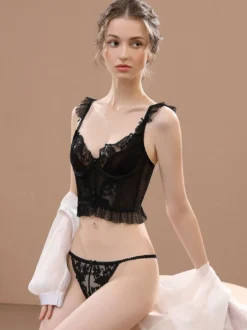 Linge de Mariée Soutien-gorge Culotte En Dentelle De Mariée Pour Femme Lingerie 2 Pièces