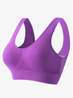 Linge de Mariée Soutien-gorge de yoga dos nu fin sans rembourrage et armatures effet push-up grande taille crop top sexy en maille pour le sport