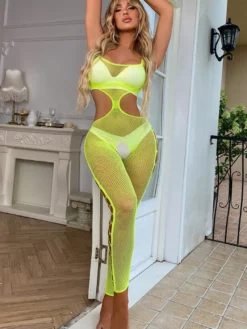 Lingerie Bodystockings Bas résille à découpes roses