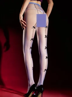 Lingerie collants bas lustrés brillants noirs à nœuds brillants transparents