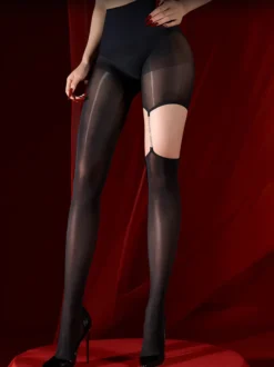 Lingerie collants bas sexy noirs en polyester avec chaînes