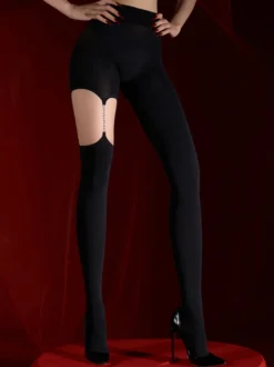 Lingerie collants bas sexy noirs en polyester avec chaînes