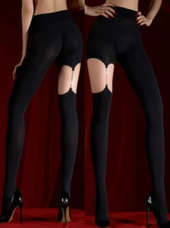 Lingerie collants bas sexy noirs en polyester avec chaînes