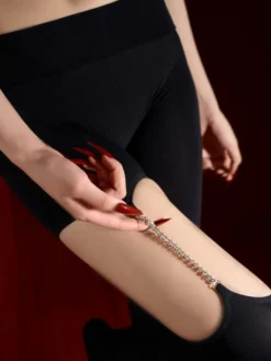Lingerie collants bas sexy noirs en polyester avec chaînes