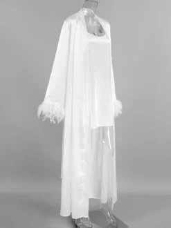 Lingerie de mariée pyjamas vêtements de nuit robes nuisettes d'intérieur en plumes blanches
