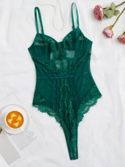 Lingerie en dentelle et résille noire transparente pour femmes