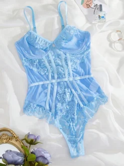 Lingerie en dentelle et résille noire transparente pour femmes