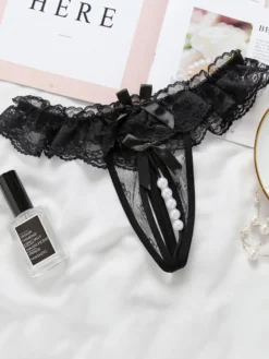 Lingerie Fendue Culotte en Dentelles Lingeries Sexy Femmes Creusantes avec Perles Unicolore Culotte en Dentelles Lingeries Sexy Femmes
