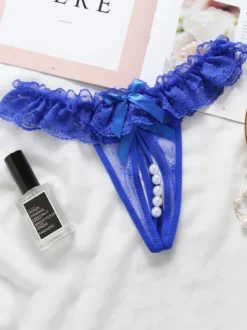 Lingerie Fendue Culotte en Dentelles Lingeries Sexy Femmes Creusantes avec Perles Unicolore Culotte en Dentelles Lingeries Sexy Femmes