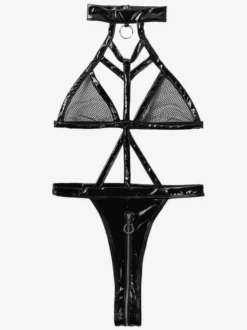 Lingerie Fendue Lingerie Noir En Métal PU Glissière Sous-Vêtement Pour Femme