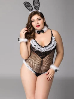 Lingerie grande taille costumes de lapin body résille pour femme