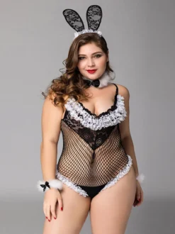 Lingerie grande taille costumes de lapin body résille pour femme