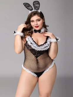 Lingerie grande taille costumes de lapin body résille pour femme