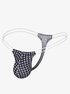 Lingerie pour homme sous-vêtements sexy culotte string à carreaux cyan