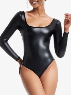 Lingerie Sculptante Body Gainant Noir à Manches Longues