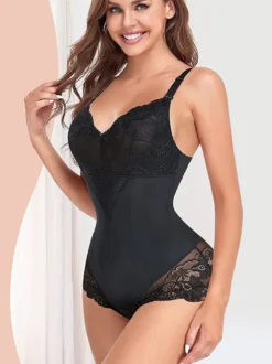 Lingerie Shapewear Noir 1 Pièce Sans Manches Dos Nu Col V Dentelle