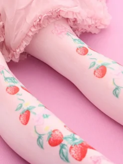 Lolita Bas doux fraise rose Velvet Imprimé 2026 Lolita Chaussettes à genou Déguisements Halloween