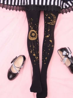Lolita Bas doux noir Moon et Starlet Velvet Tight High 2026 Lolita Chaussettes Déguisements Halloween